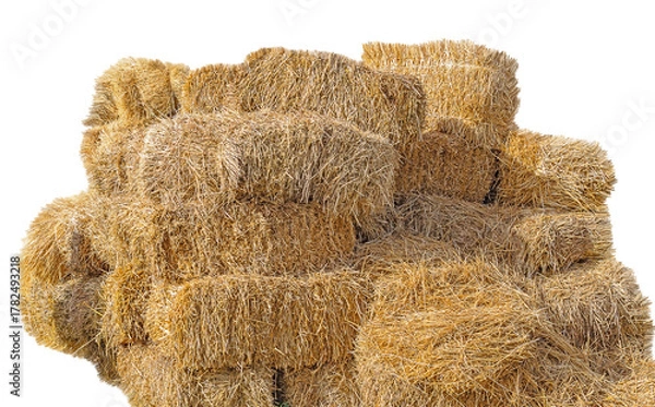 Fototapeta Golden yellow haystack isolated on a white