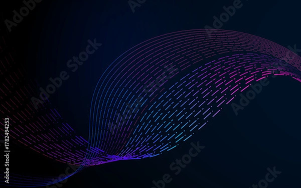 Fototapeta Digital wave flowing lines abstract background blue purple gradient pink dark modern