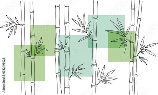 Obraz Set of bamboo illustration and geometric shapes on transparent backdrop. Asian nature concept, zen, meditation, oriental botany and japanese garden idea.