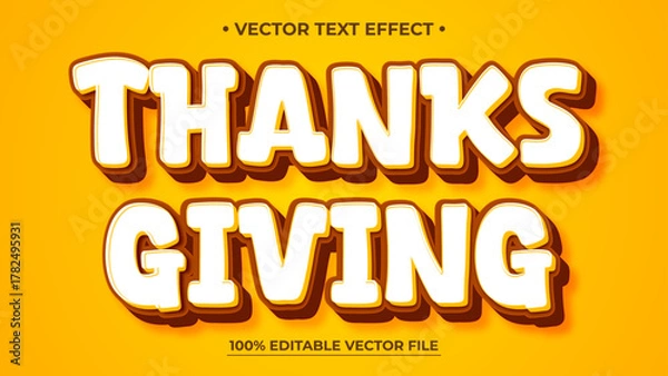 Fototapeta Thanksgiving Text Effect Bold Layered and Editable Vector Design on Orange Background