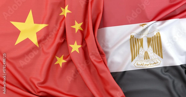 Fototapeta Flags of China and Egypt lying together. 3D rendering