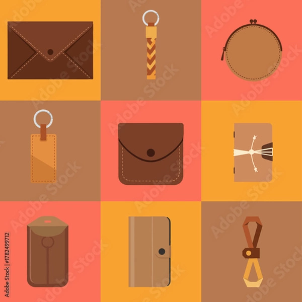 Fototapeta set illustration vector graphic of handicrafts made from leather