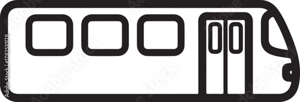 Obraz Minimalist black outline icon of a passenger train or subway car, side view illustration for urban public transportation concept. isolated on white background, Vector, illustration