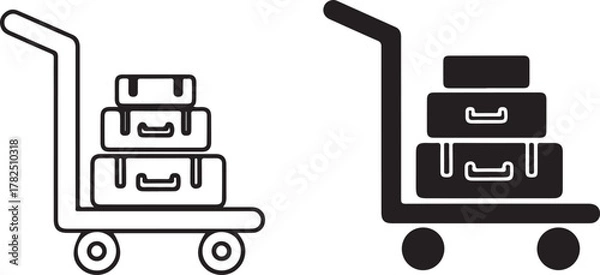 Obraz Luggage trolley with stacked suitcases icon set. travel baggage cart symbol for airport, hotel, and transportation. flat vector graphic isolated on white background, Vector, illustration