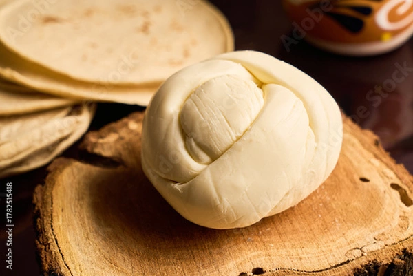Fototapeta Traditional delicious Oaxaca cheese or Quesillo. Mexican food