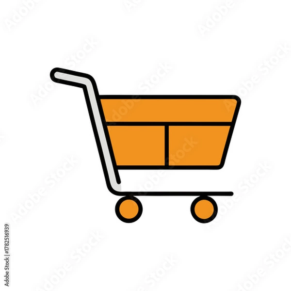 Obraz Orange shopping cart vector line art icon