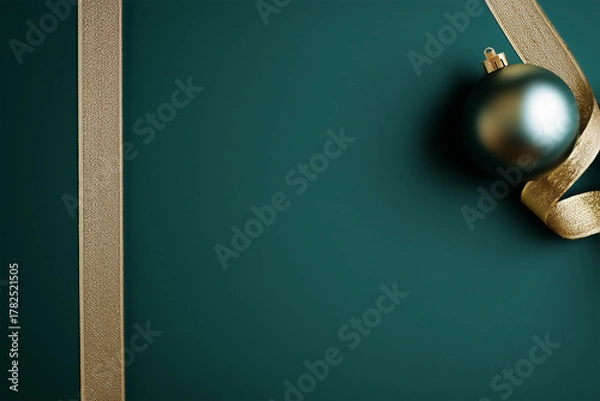 Fototapeta Elegant holiday card design with deep forest green background and subtle gold ribbon for festive occasions