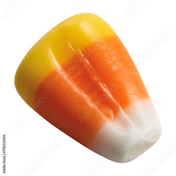 Obraz One candy corn in traditional colors yellow orange and white a beloved sweet treat associated with holidays and autumn celebrations isolated on transparent background
