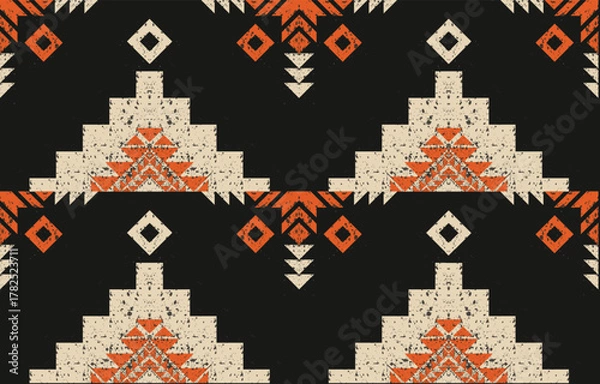 Fototapeta Southwest Native American seamless pattern, boho tribal Aztec Navajo geometric textile design, desert ethnic fabric background.