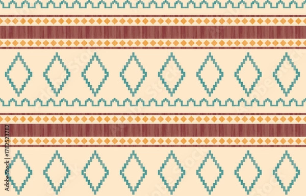 Fototapeta Southwest Native American seamless pattern, boho tribal Aztec Navajo geometric textile design, desert ethnic fabric background.
