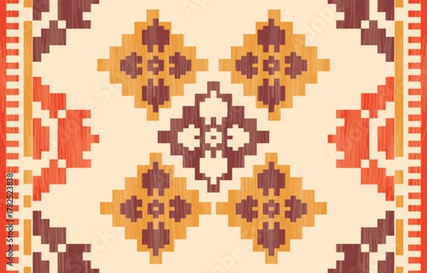 Fototapeta Southwest Native American seamless pattern, boho tribal Aztec Navajo geometric textile design, desert ethnic fabric background.