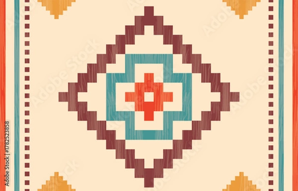 Fototapeta Southwest Native American seamless pattern, boho tribal Aztec Navajo geometric textile design, desert ethnic fabric background.