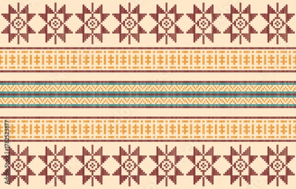 Fototapeta Southwest Native American seamless pattern, boho tribal Aztec Navajo geometric textile design, desert ethnic fabric background.