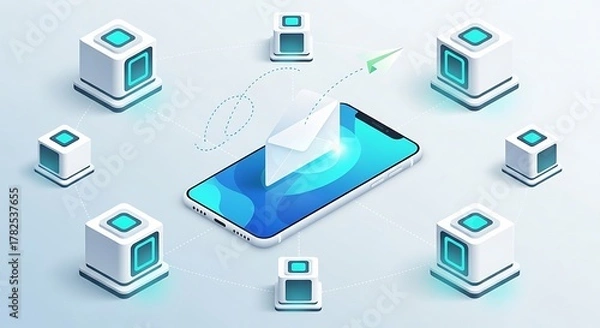 Fototapeta Software bill of materials smartphone sending email with surrounding data blocks