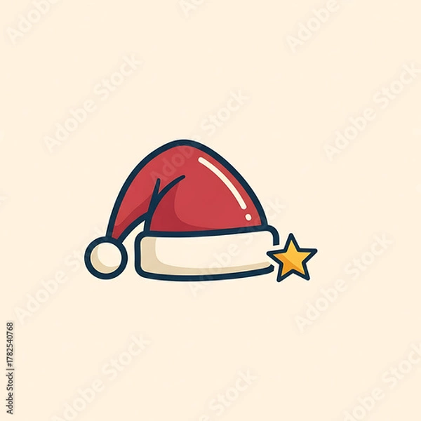 Fototapeta Santa hat with star icon in playful style on light background  