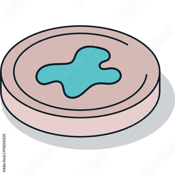 Fototapeta Illustration Of A Petrie Dish With A Blue Liquid Sample In A Flat Isometric Design Style With A Dark Shadow Effect Against A White Background
