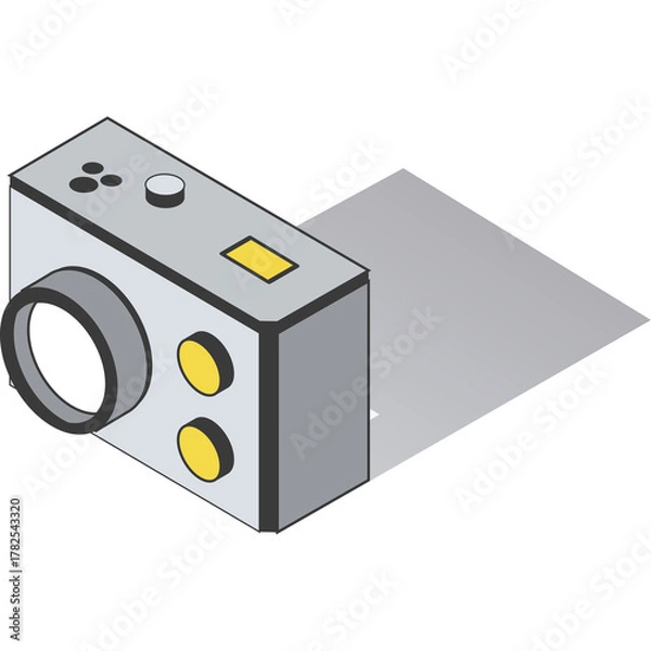 Fototapeta Isometric Action Camera Silver Gray With Yellow Accents For Outdoor Adventures And Photography In A Clean Minimalist Style On A White Background