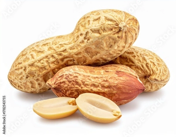 Fototapeta Dried peanuts in peel closeup isolated on white background
