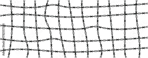 Fototapeta Barbed wire silhouette vector -White background with Black barbed wire horizontal vector. Straight line sharp barbed wire illustration vector