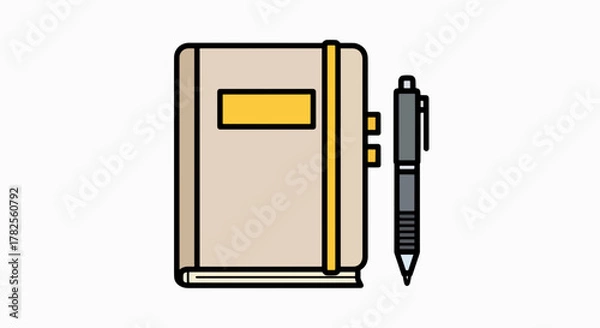 Fototapeta Modern Flat Design: Journal and Pen Icon for Productivity