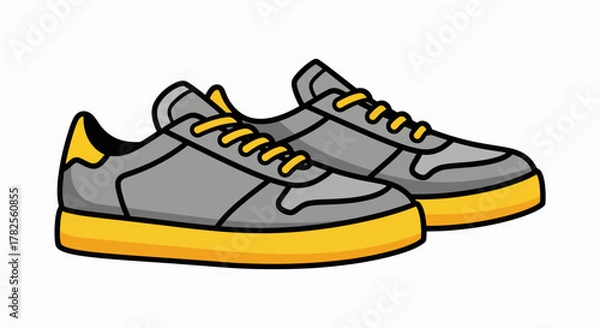 Fototapeta Dynamic Grey and Yellow Sneaker Pair - Modern Flat Illustration