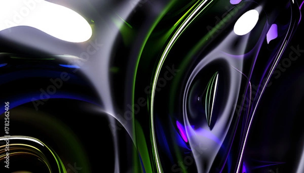 Fototapeta 3d render of abstract art with surreal 3d background in curved, wavy, smooth, and soft organic lines forms  in a deformation transformation process in glossy and matte finish plastic