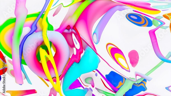 Obraz 3d render of abstract art of surreal 3d background wallpaper with organic curved deformed objects in colorful bright festive colors on a white background