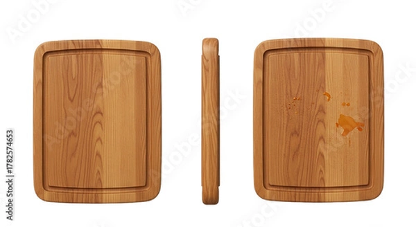 Fototapeta Rustic Wood Cutting Boards Set Grain Texture Kitchen Prep Food Styling Chef Tool Sustainable on transparent background