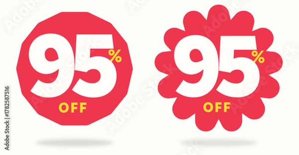 Fototapeta 95% off, abundance, sale, sticker, purchase, value, percenl, template, price, tag, label, offer, discount, label, market, shop, percent, promo, value. Vector, icon, set