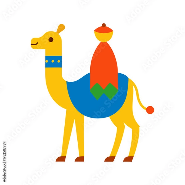 Fototapeta Stylized camel with rider in colorful attire