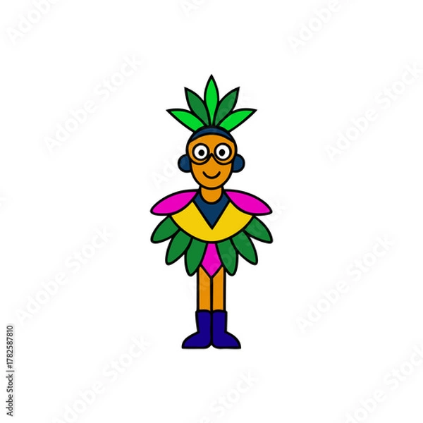 Obraz Cartoon character in colorful costume with feather headdress and boots