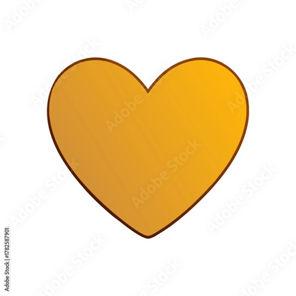 Fototapeta Golden heart shape with dark outline on white background