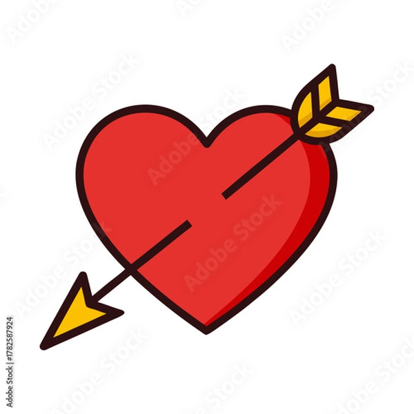 Fototapeta Red heart pierced by cupid s arrow icon