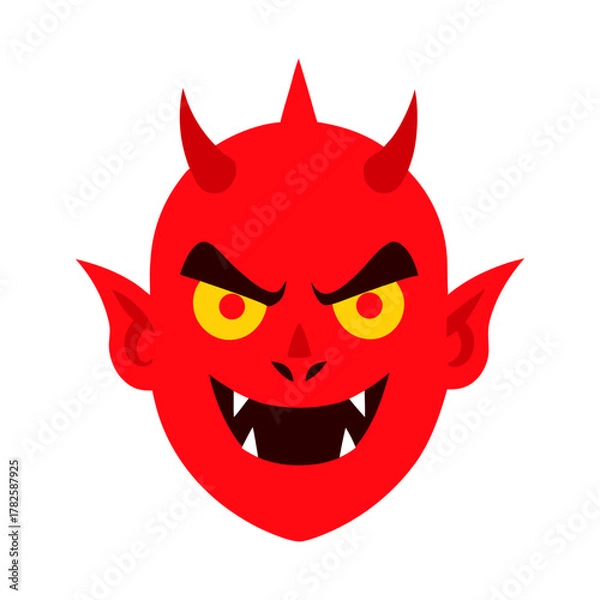 Obraz Red devil face with horns and sharp teeth