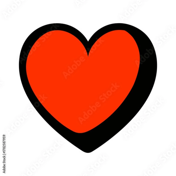 Obraz Bold red heart with black outline on white background