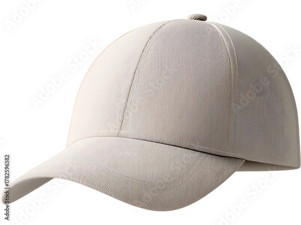Fototapeta Minimal beige baseball cap isolated on white background, symbolizing casual style and modern simplicity.