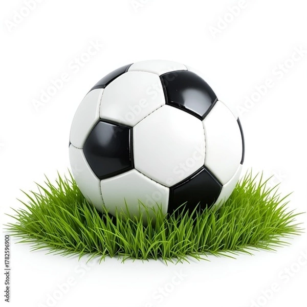 Fototapeta Soccer ball on green grass.

