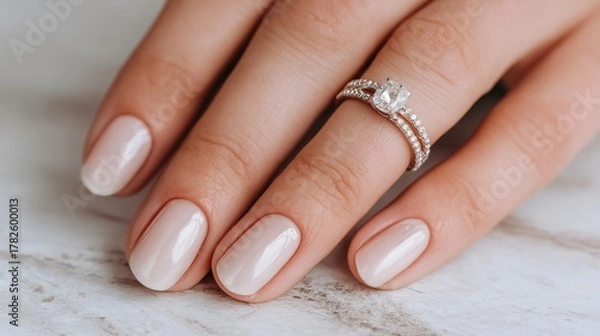 Fototapeta The table supports a refined hand, distinguished by its well-groomed fingernails