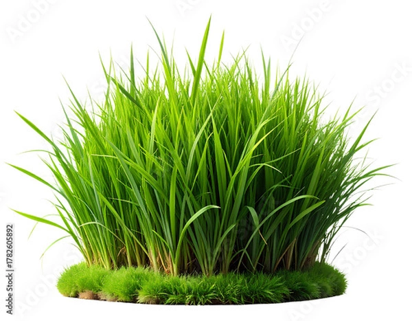 Fototapeta Realistic tuft of bright green grass standing upright, isolated on transparent background. Perfect for eco design, landscaping mockups, or nature-themed projects.