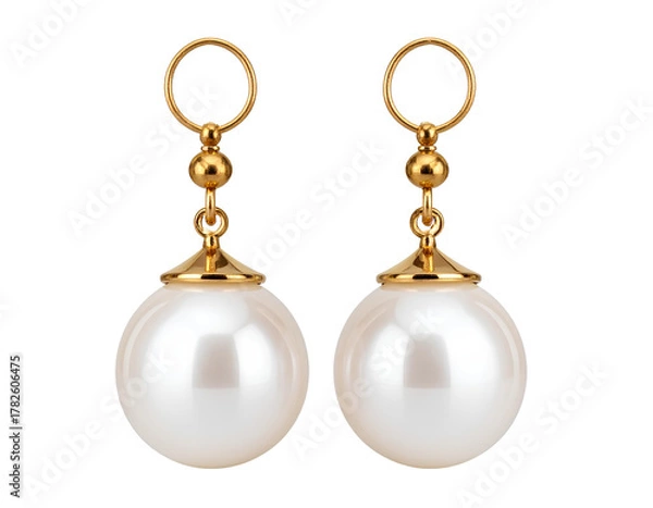 Fototapeta Stylish Pearl Earrings with Gold Accents Isolated on Transparent Background, Symbolizing Elegance and Sophistication.