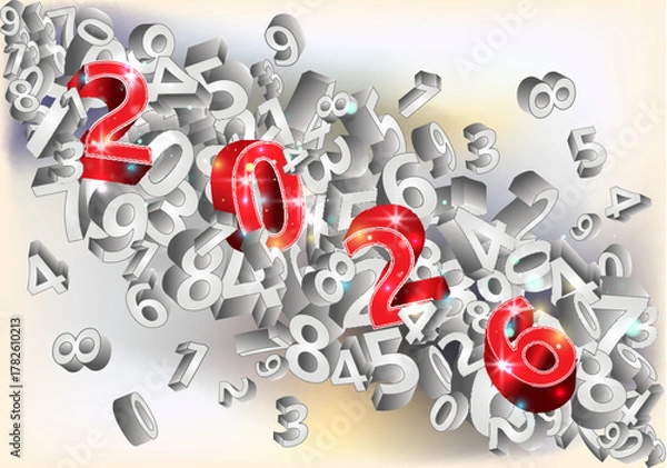 Obraz New 2026 year background with 3d numbers, vector illustration