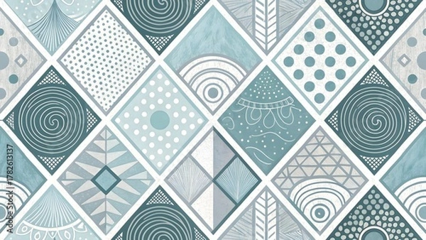 Fototapeta Bohemian diamond pattern with teal and gray geometric shapes