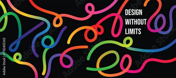 Obraz Vibrant Rainbow Gradient Lines. Fun 3D Wavy Ribbons and Doodle-Inspired Vector Patterns.