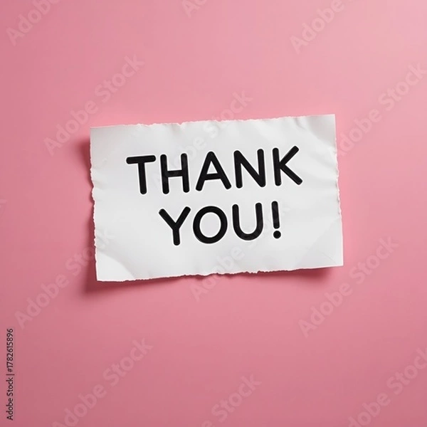 Fototapeta White paper speech bubble with teal Thank You message on pink background
