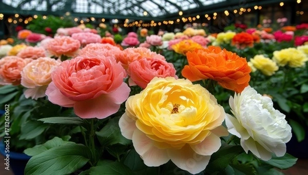 Fototapeta Vibrant, colorful roses in full bloom, showcasing a variety of colors and textures, creating a stunning floral display