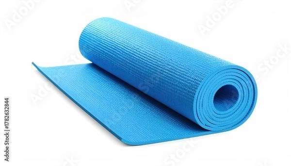 Obraz Blue yoga mat, isolated on white background