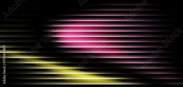 Obraz Abstract pink and yellow light shining through dark horizontal blinds creates a modern dynamic background with unique depth and contrast