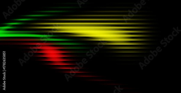 Fototapeta Striking red, yellow, and green bars on black create a vibrant modern background for music, technology, or innovative concepts