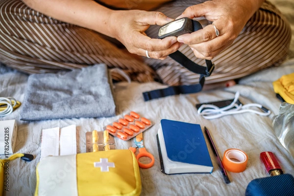 Obraz Emergency set assembly - middle-aged woman ensuring lamp functionality