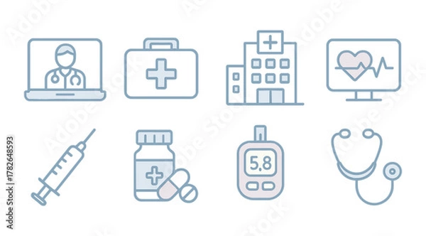 Fototapeta Medical icons set featuring healthcare equipment and technology